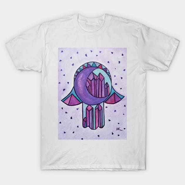 Amethyst Moon Hamsa by Harriette Knight T-Shirt by harrietteknight